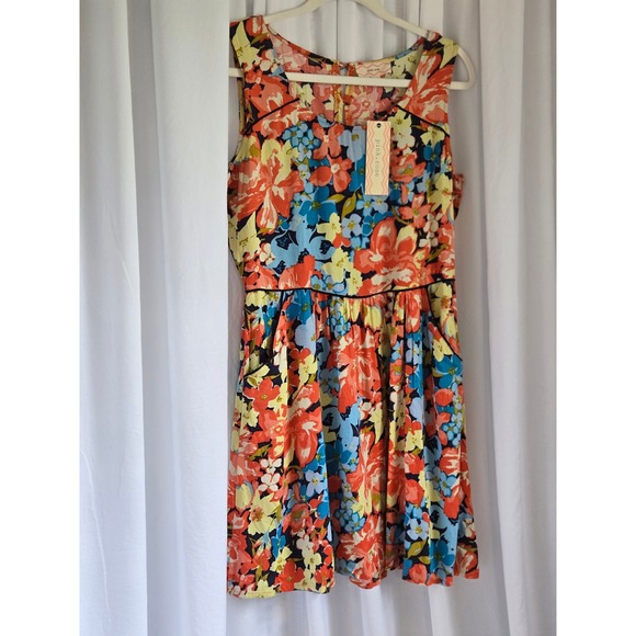 pink.rose Dresses & Skirts - Pink Rose Floral Print Sleeveless Mini Dress Keyhole Back Coral Blue Large NEW